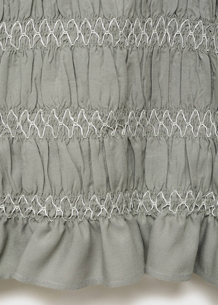 Ruffled blouse with embroidered details — Medium Green