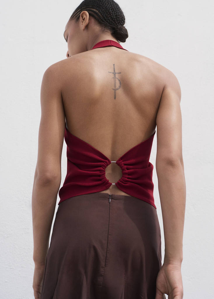 Knitted top with hoop detail — Wine
