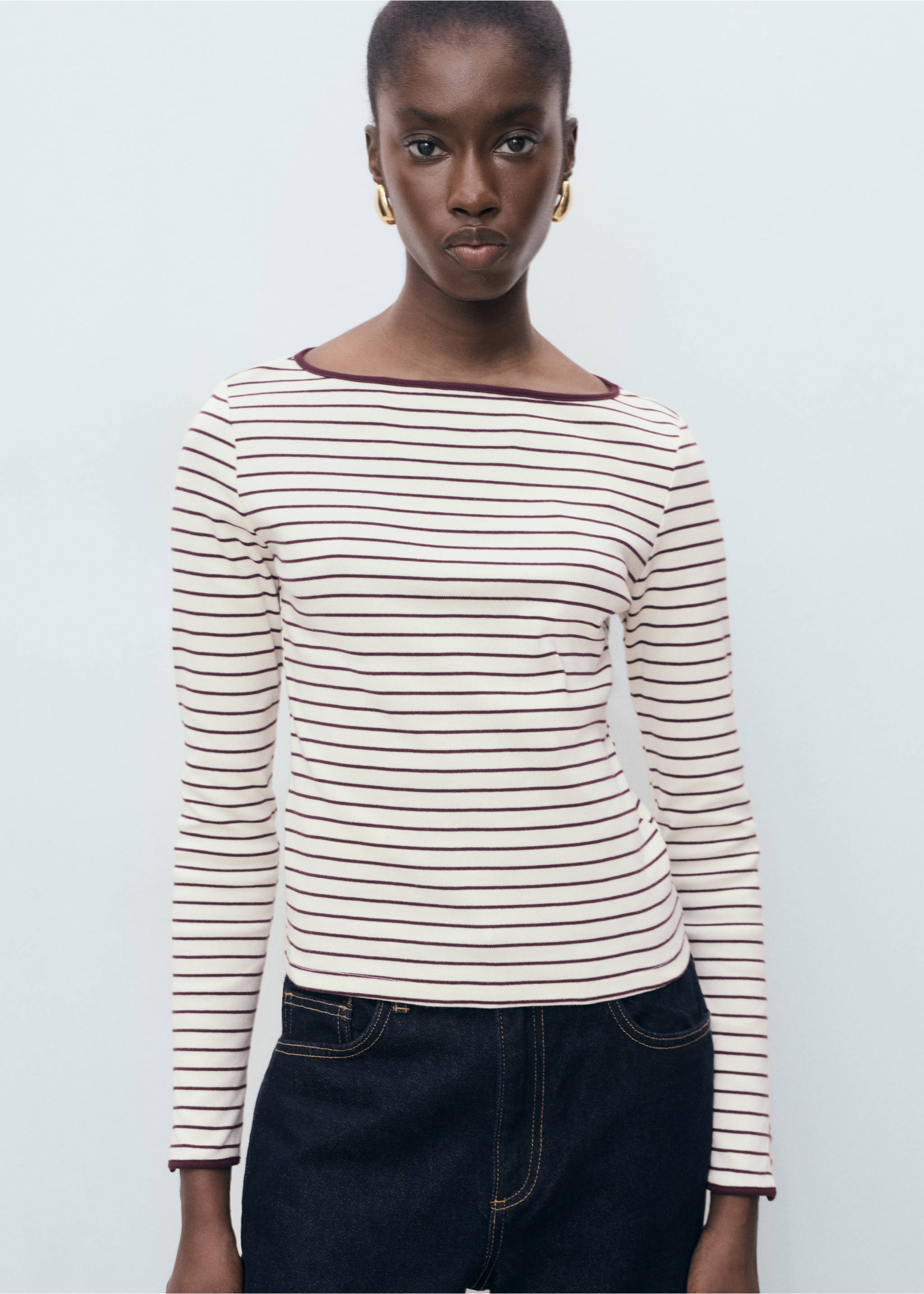 Cotton t-shirt with buttoned cuffs - Medium plane, Burgundy. Ref: 17034085-00.