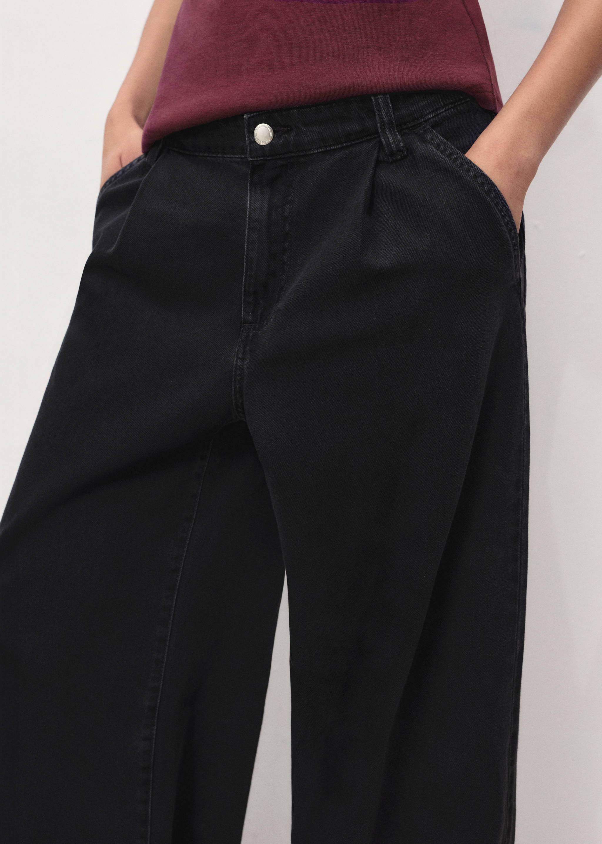 Широкие джинсы wide leg с защипами - Деталь изделия 3, Черный деним. Ref: 17034095-00.