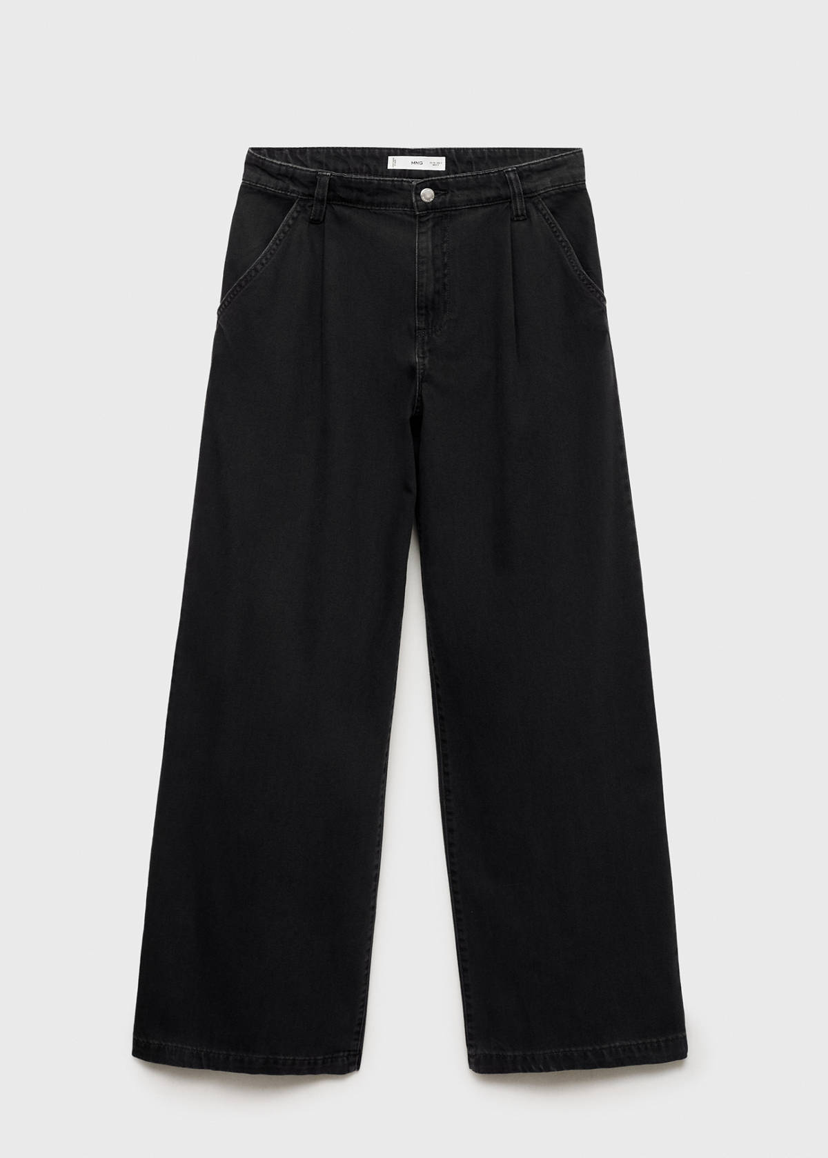 Wide leg pleated jeans — Black denim
