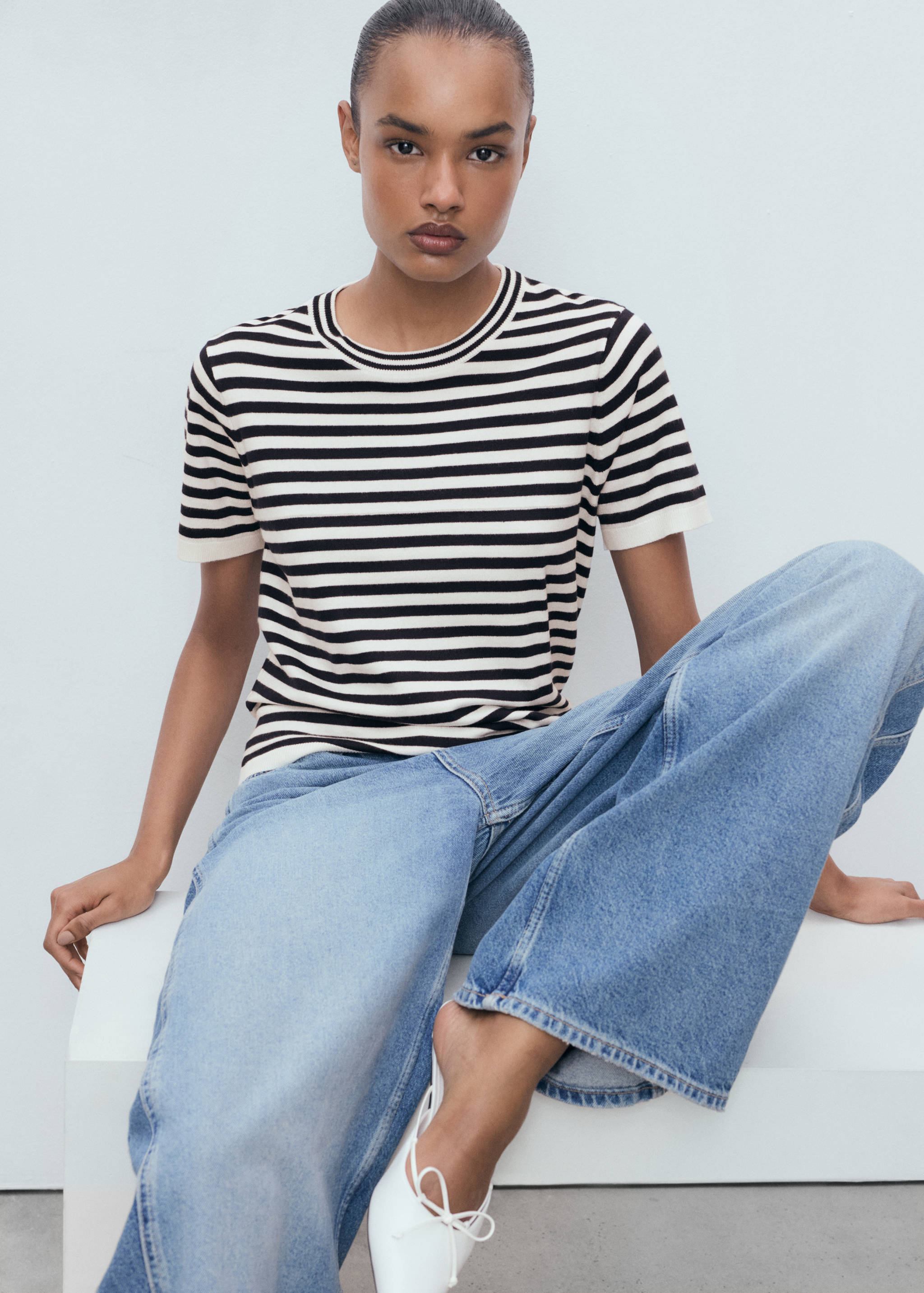 Pull-over rayures manches courtes - Détail de l'article 1