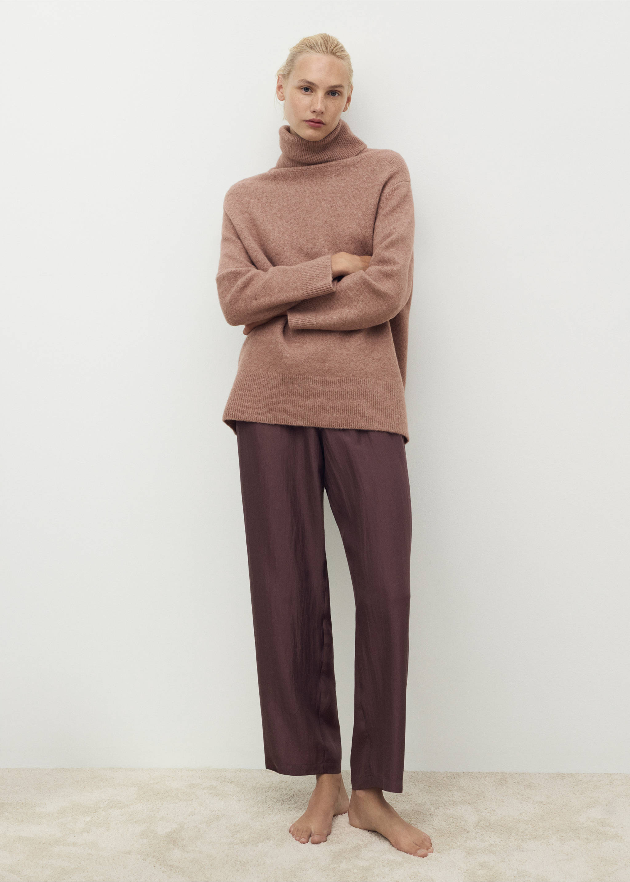 Turtleneck knit sweater - General plane, Medium Brown. Ref: 17034101-00.