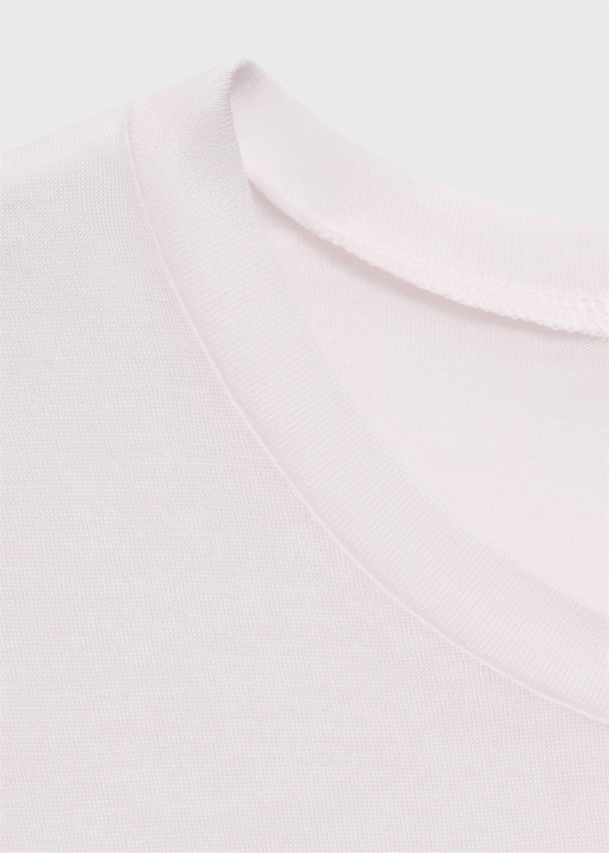 Close-up of a pale pink pyjama top showing the ribbed crew neck., Light/Pastel Grey. Ref: 17034105-00.