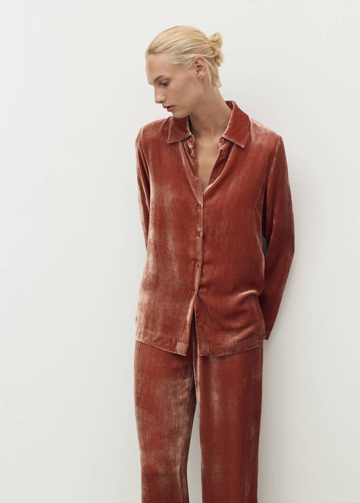 Silk velvet shirt — Burnt Orange