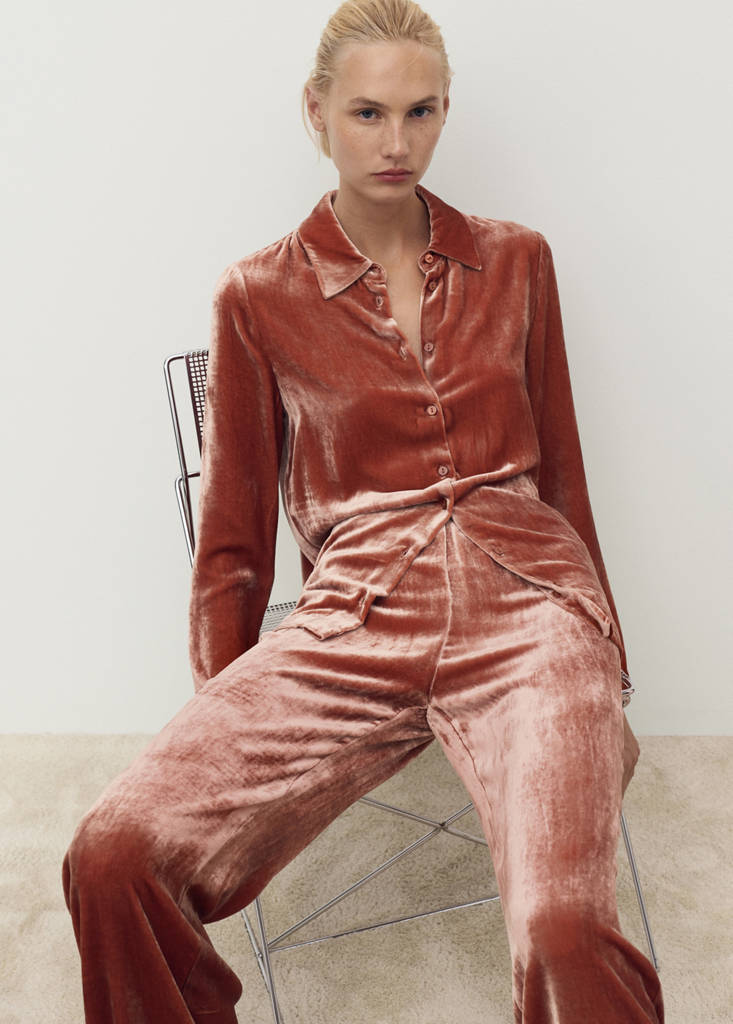 Silk velvet shirt — Burnt Orange