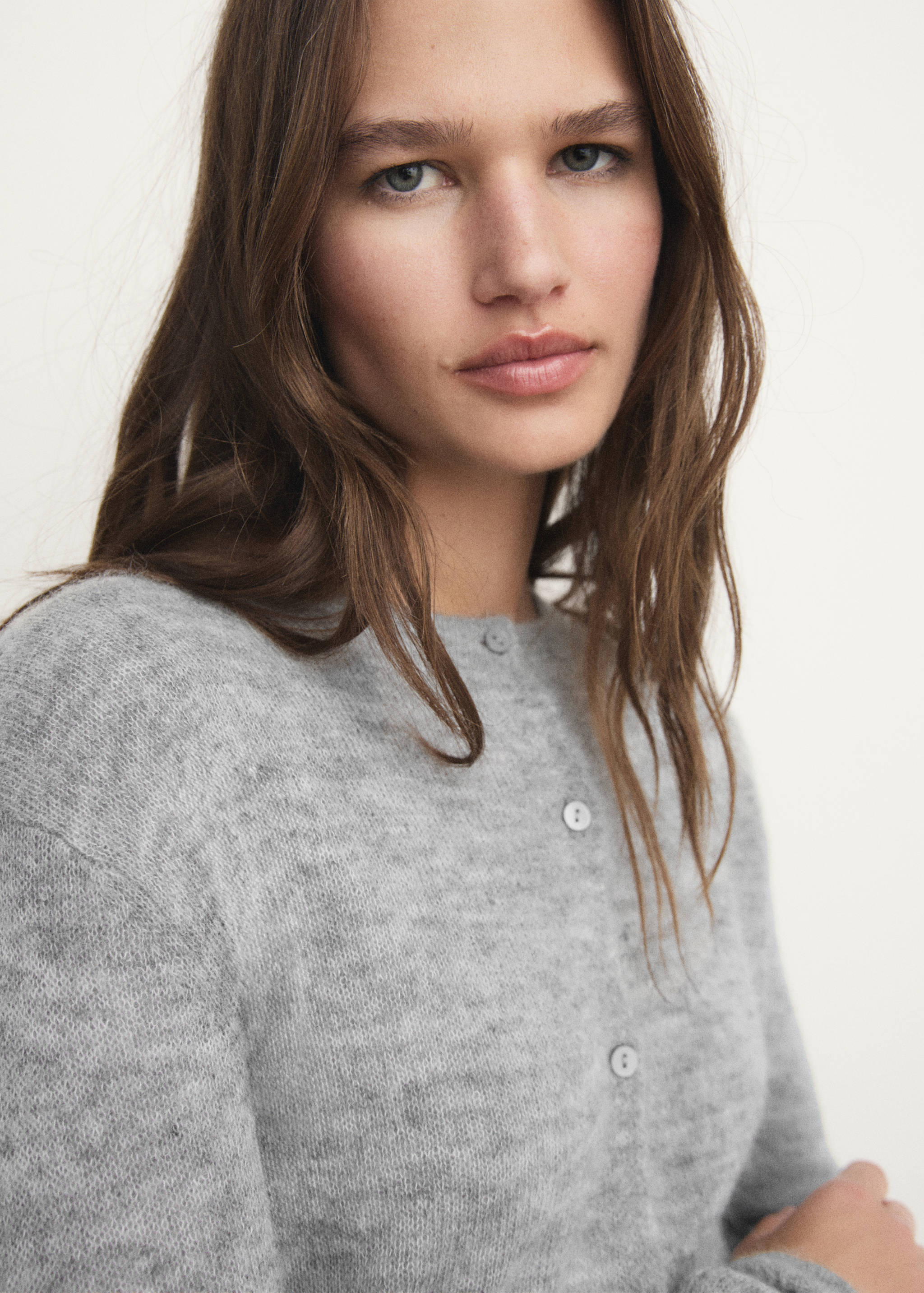 短款羊毛针织开衫 - null