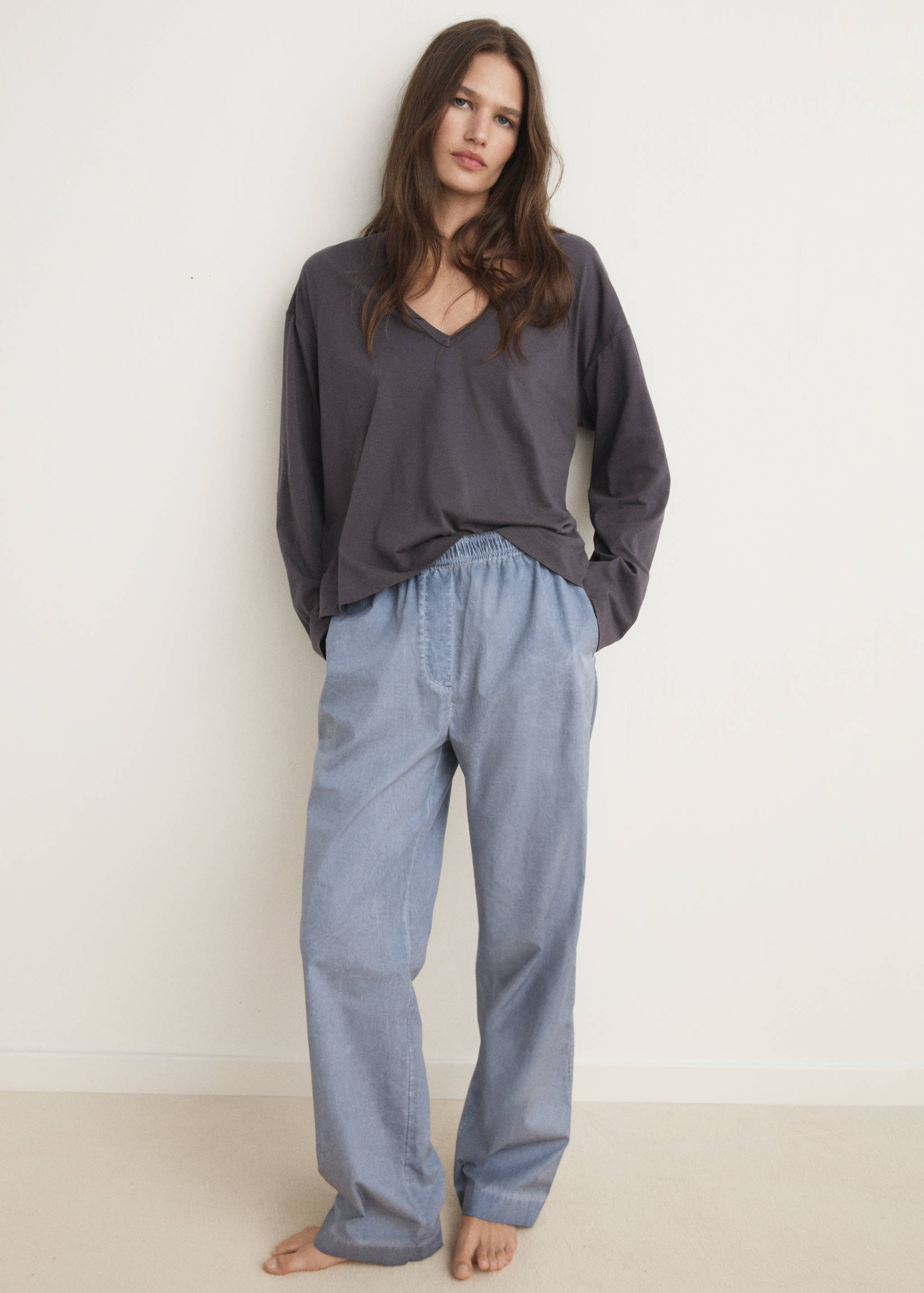 เสื้อยืดชุดนอนผ้าคอตตอนดีเทลแขน - เครื่องบินทั่วไป