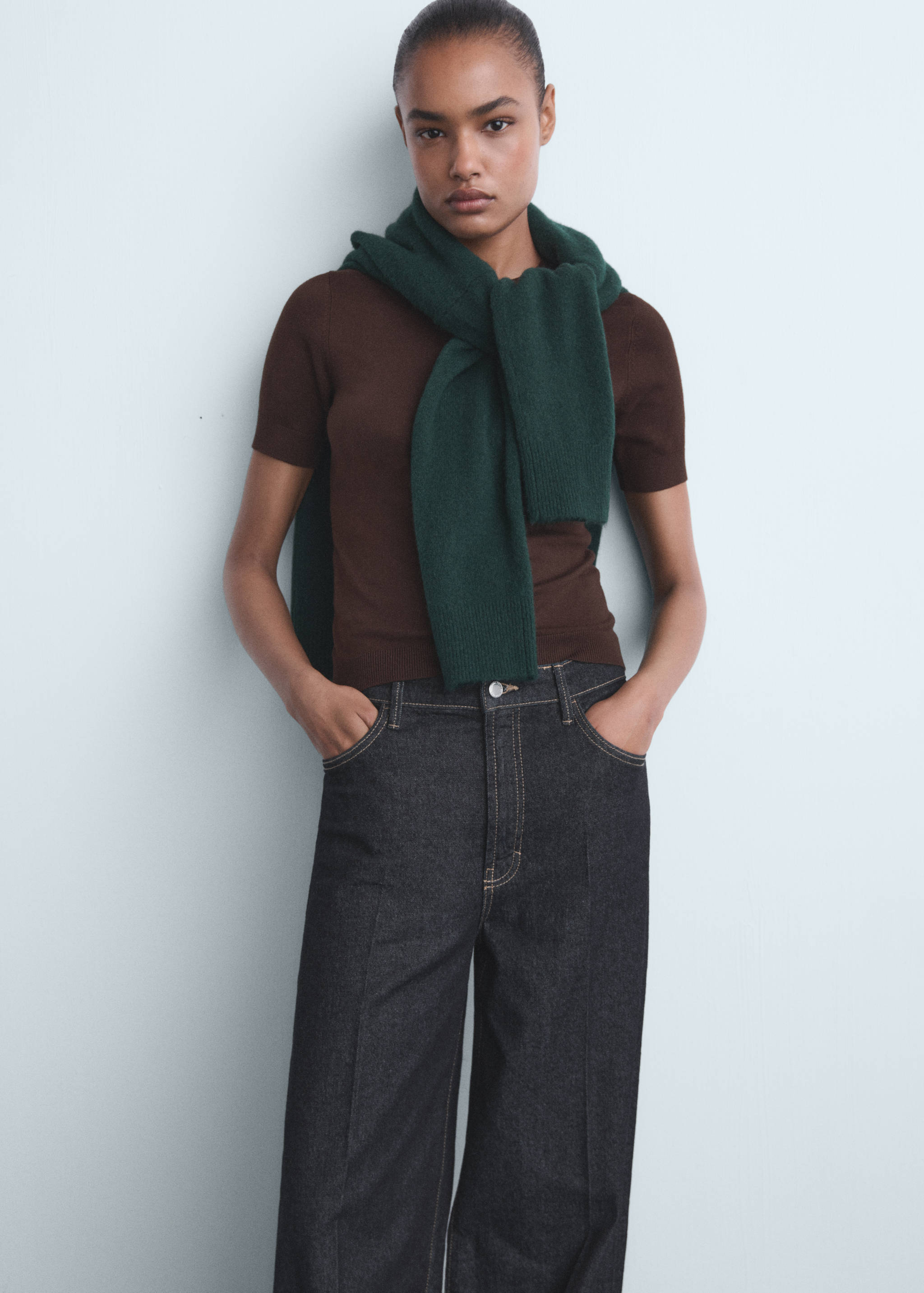 Calças de ganga wide leg com cintura alta - Pormenor do artigo 1