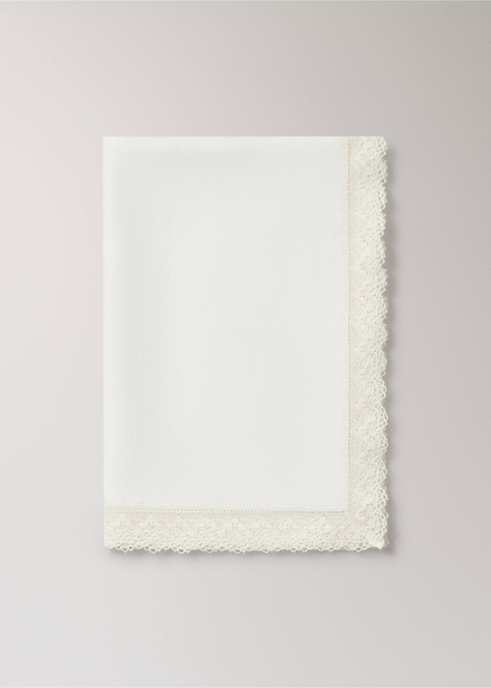 Tischdecke aus Leinen Jacquard floral mit Spitze für 6 bis 8 Personen - Artikel ohne Model, Cremeweiß. Ref: 17034131-00.