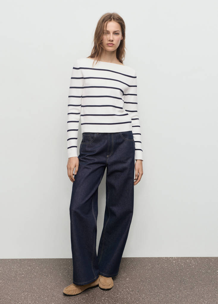 Fine-knit boat-neck sweater — Ecru