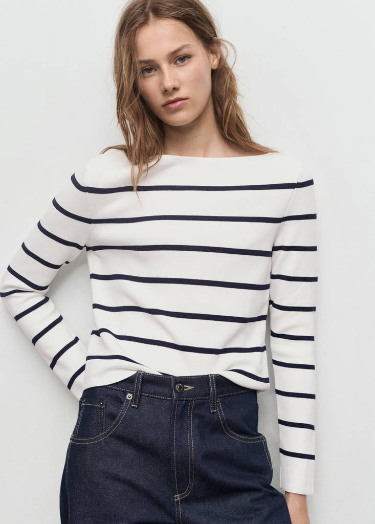 Fine-knit boat-neck sweater — Ecru