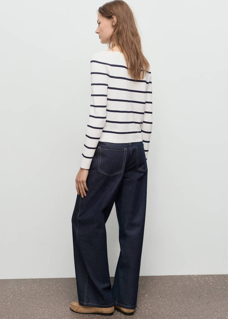Fine-knit boat-neck sweater — Ecru