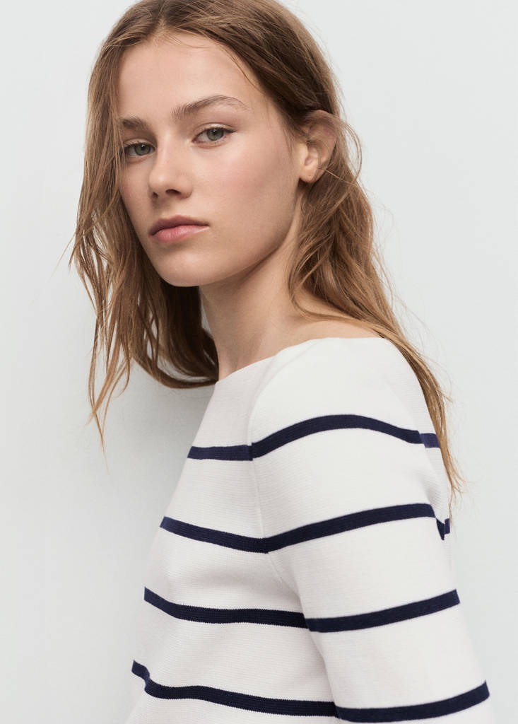 Fine-knit boat-neck sweater — Ecru