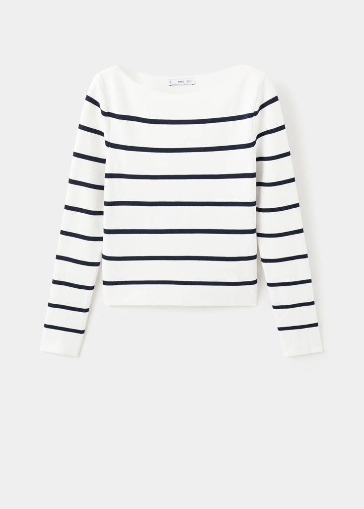 Fine-knit boat-neck sweater — Ecru