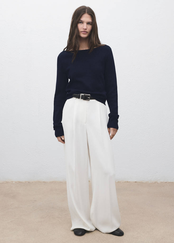 Fine-knit boat-neck sweater — Dark Navy