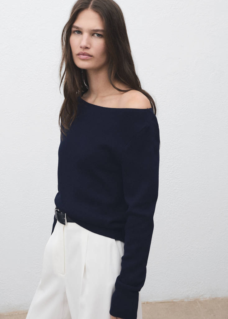 Fine-knit boat-neck sweater — Dark Navy