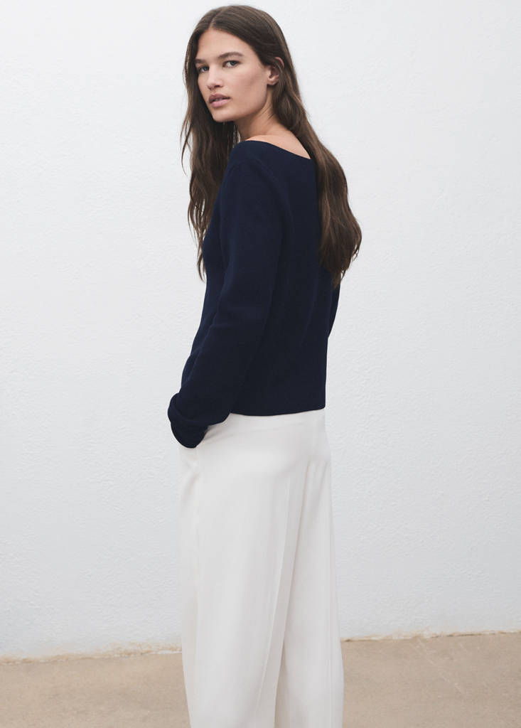 Fine-knit boat-neck sweater — Dark Navy