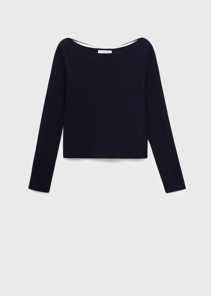 Fine-knit boat-neck sweater — Dark Navy