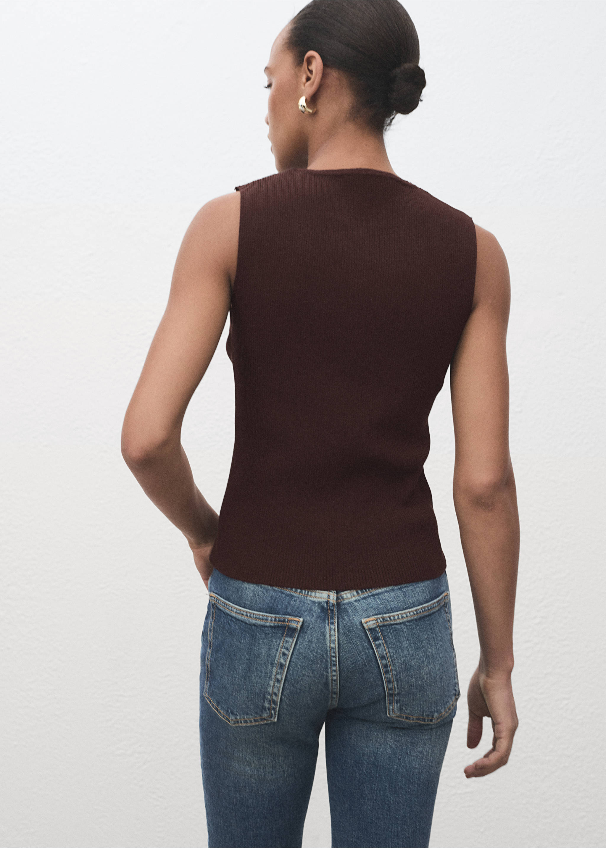 Gilet maille fentes - Verso de l’article, Marron. Ref: 17034140-00.