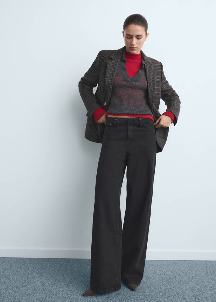 Wide leg mid-rise jeans — Black denim
