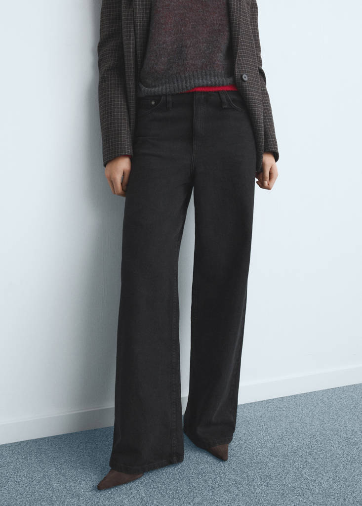 Wide leg mid-rise jeans — Black denim