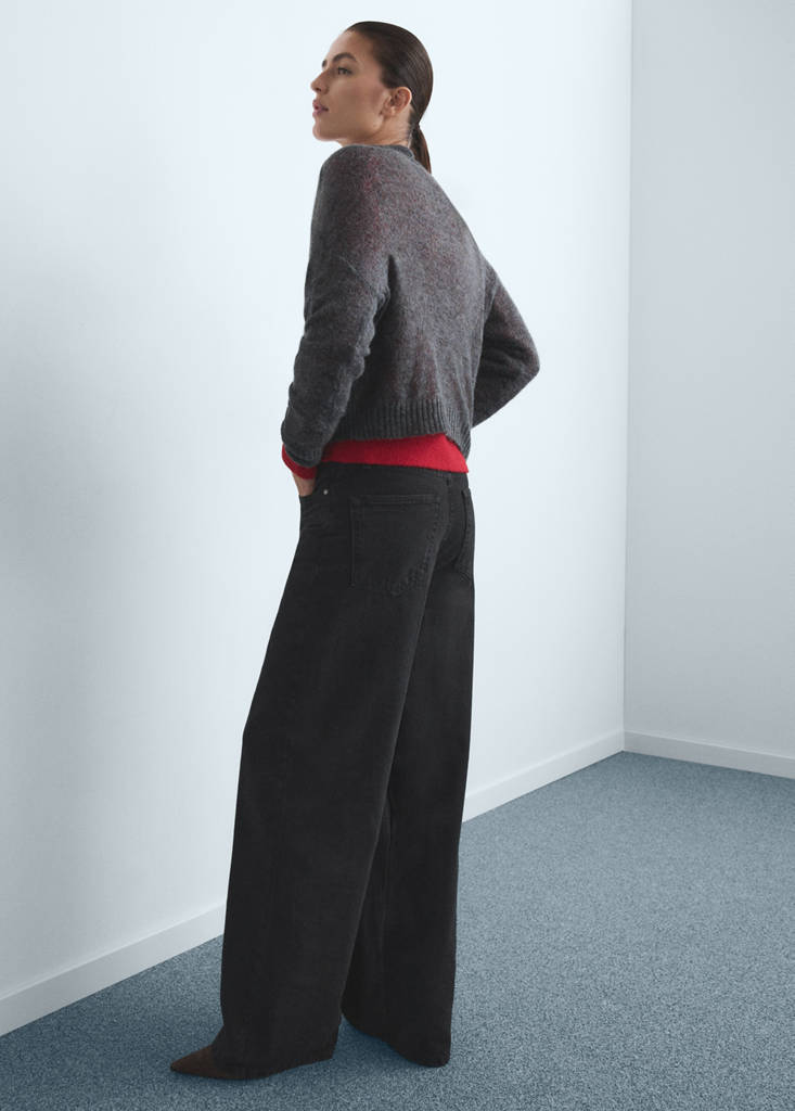 Wide leg mid-rise jeans — Black denim