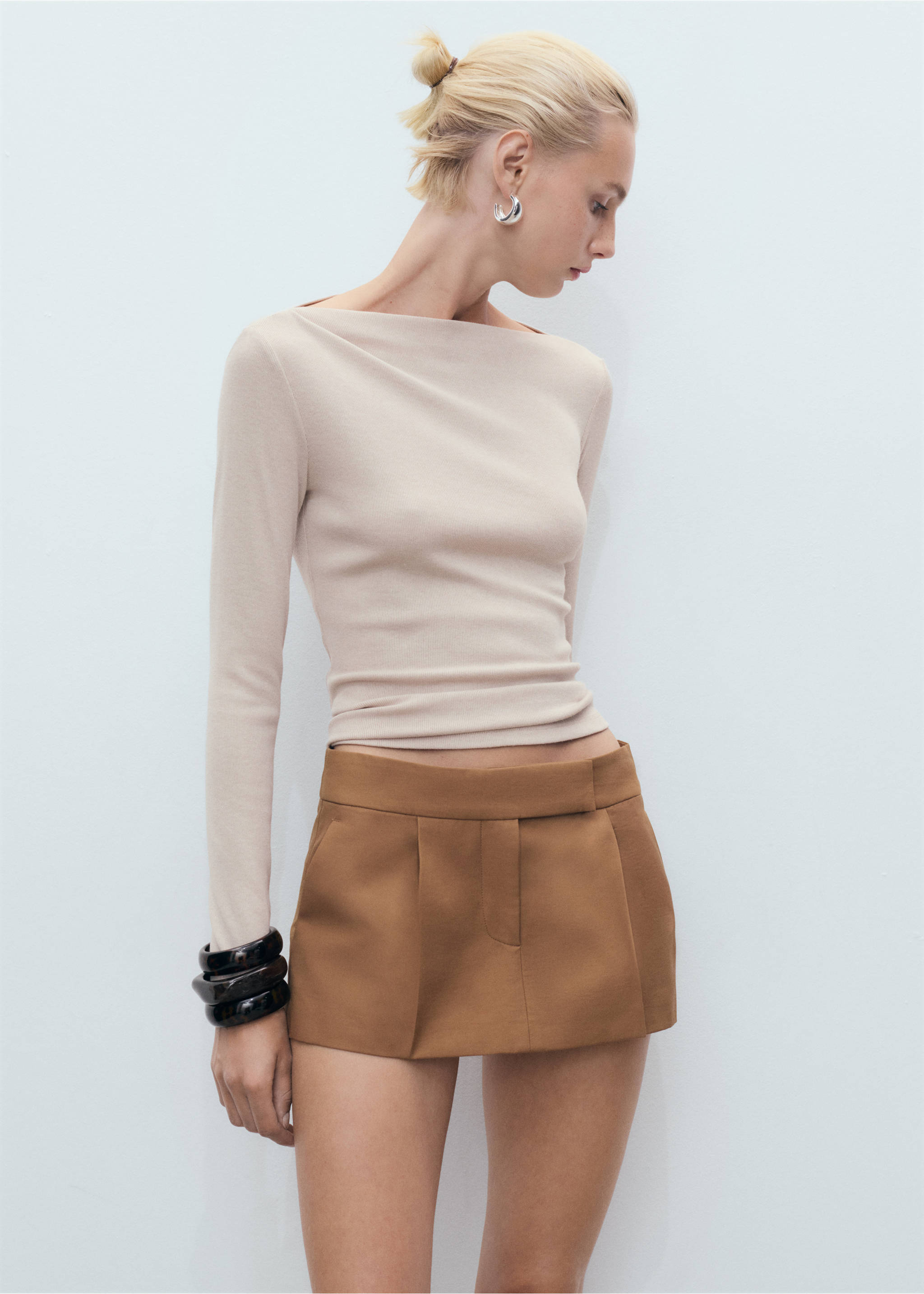 Long-sleeved boat-neck t-shirt - Medium plane, Sand. Ref: 17034142-00.