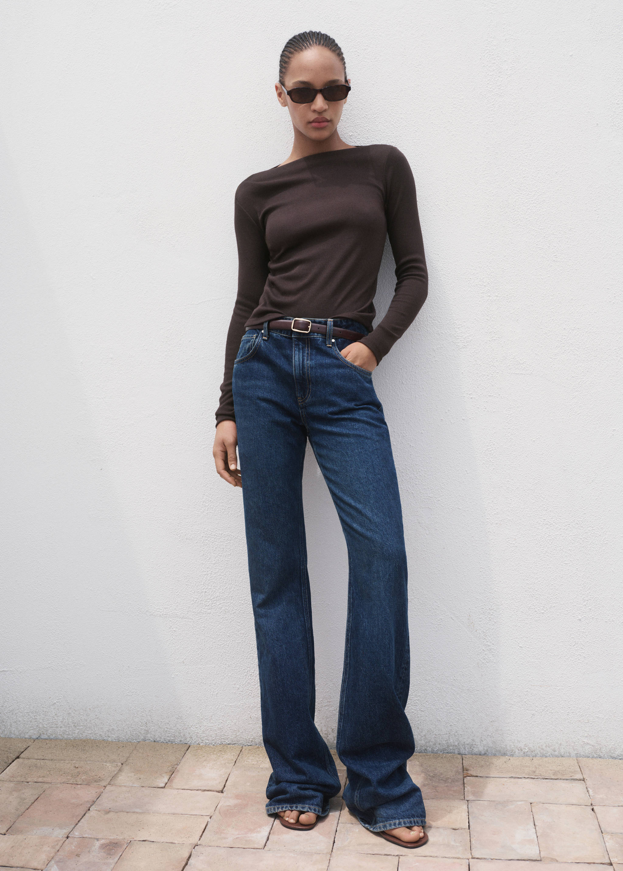 T-shirt com gola de barco e manga comprida - Plano geral