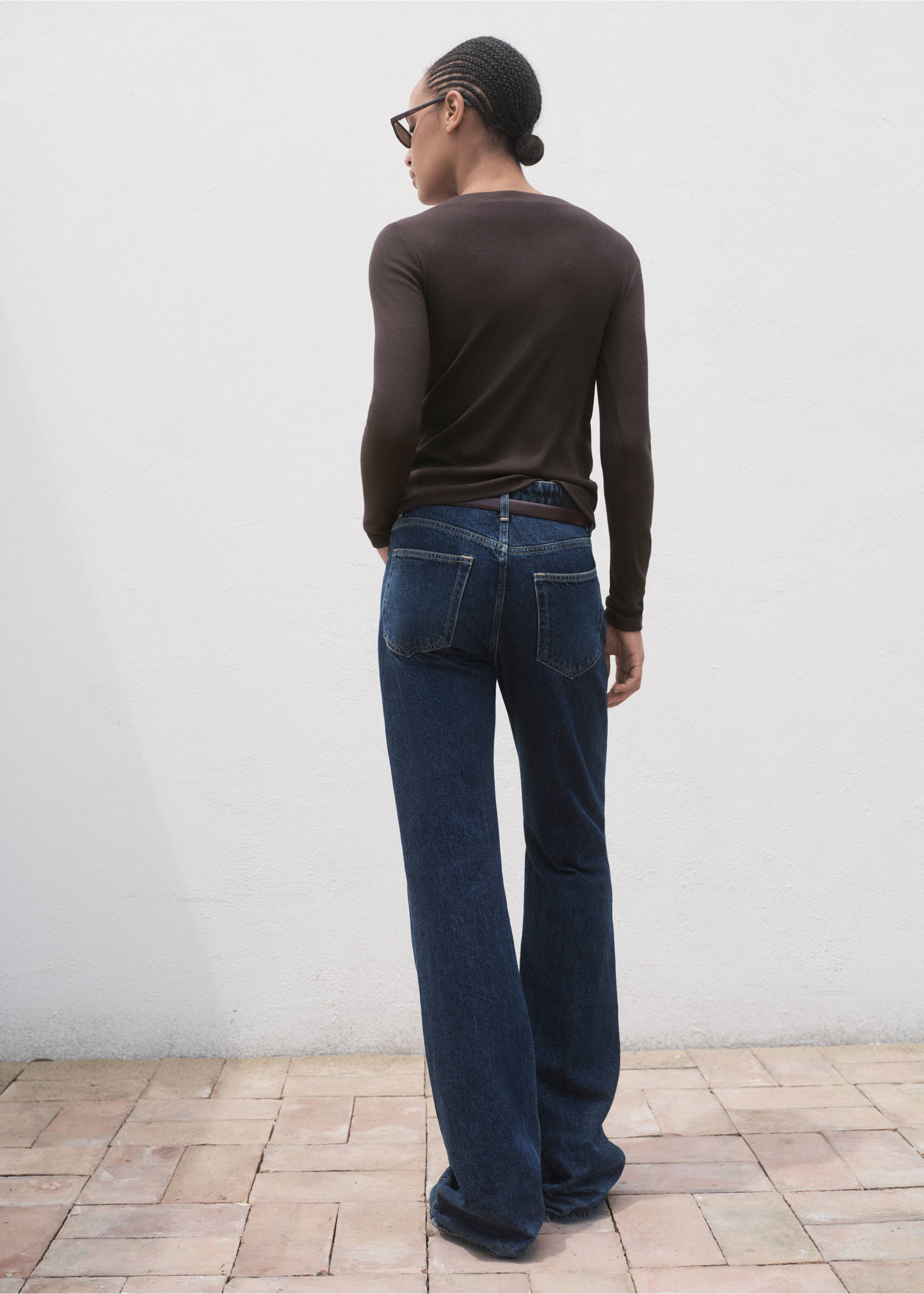 Long-sleeved boat-neck t-shirt - Reverse of the article, Chocolate. Ref: 17034142-00.