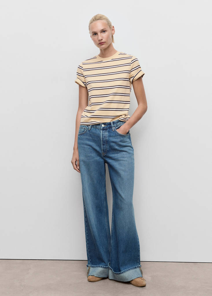 Striped cotton T-shirt — Pastel Yellow