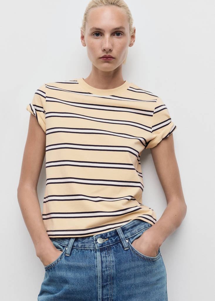 Striped cotton T-shirt — Pastel Yellow