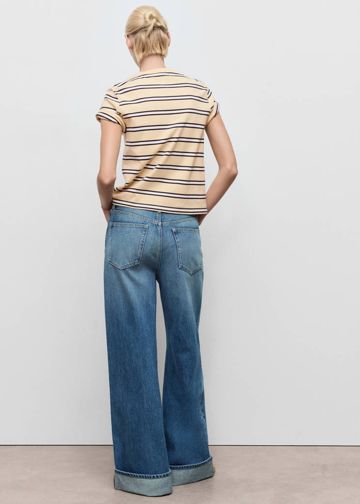 Striped cotton T-shirt — Pastel Yellow