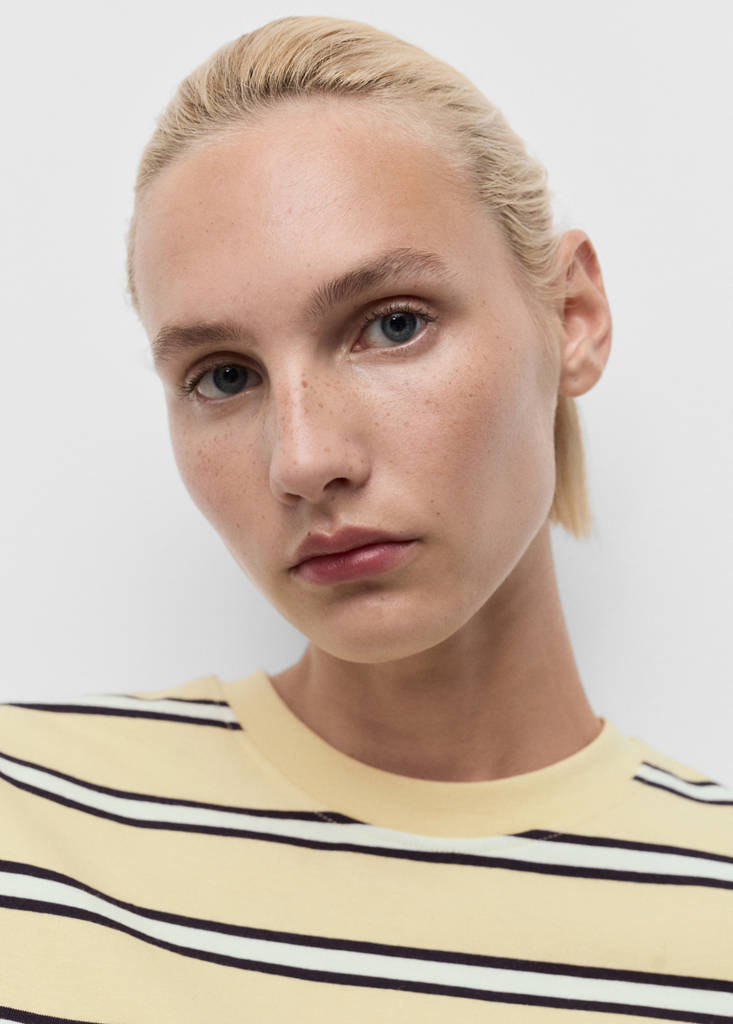 Striped cotton T-shirt — Pastel Yellow