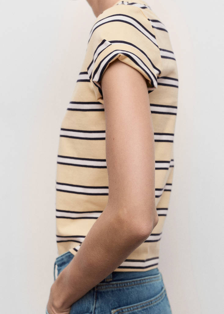 Striped cotton T-shirt — Pastel Yellow