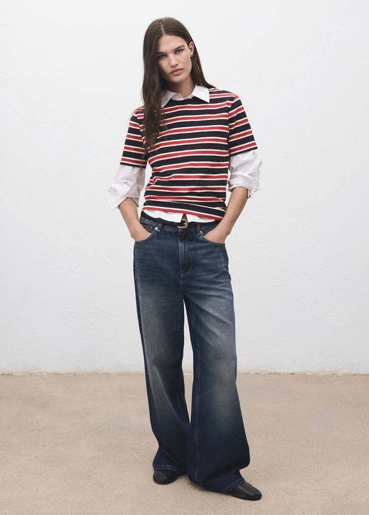 Striped cotton T-shirt — Navy