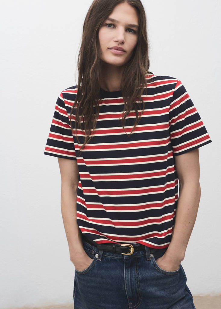 Striped cotton T-shirt — Navy