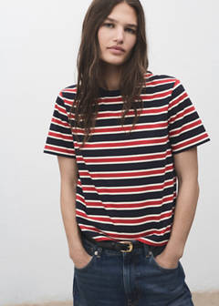Striped cotton T-shirt — Navy 1