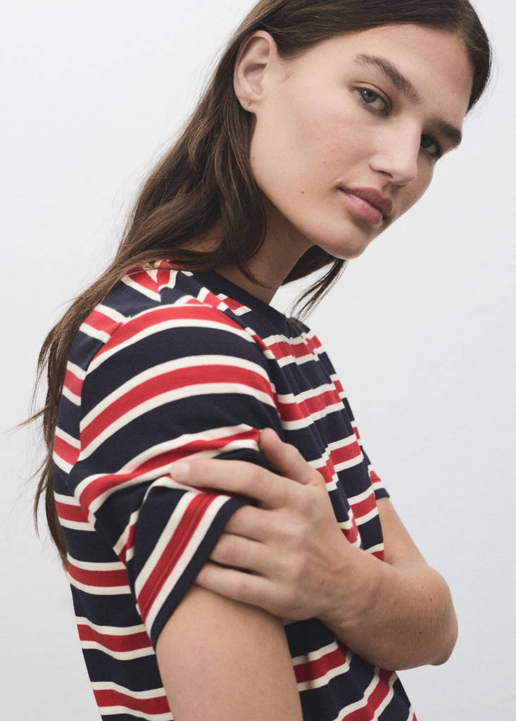 Striped cotton T-shirt — Navy