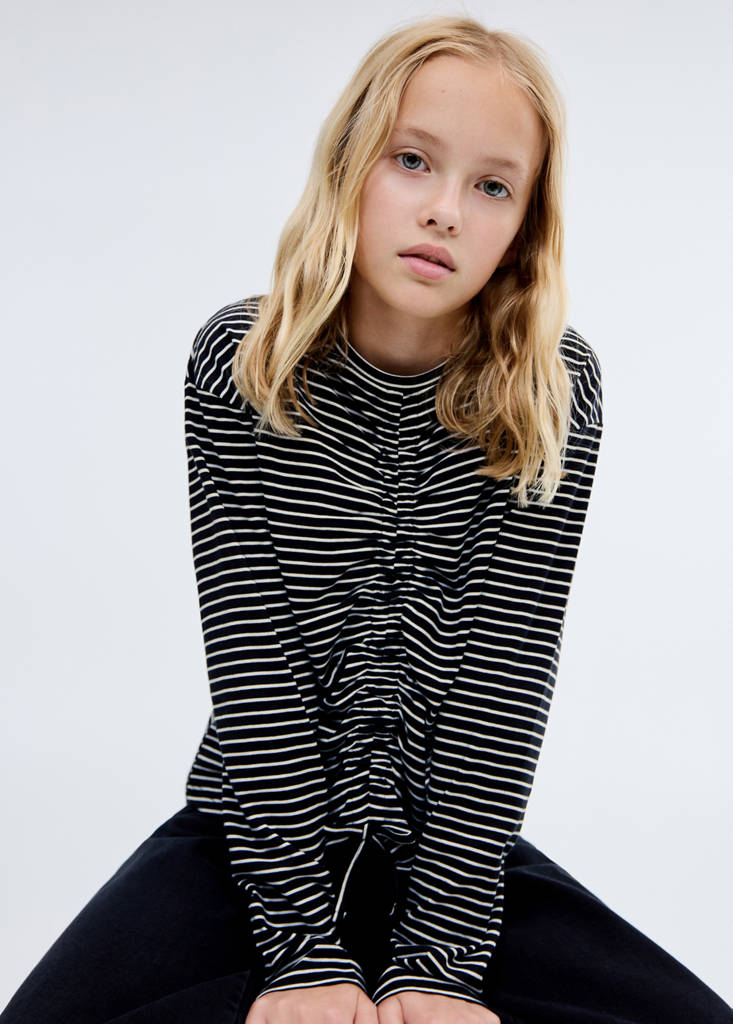 Gathered cotton t-shirt — Black