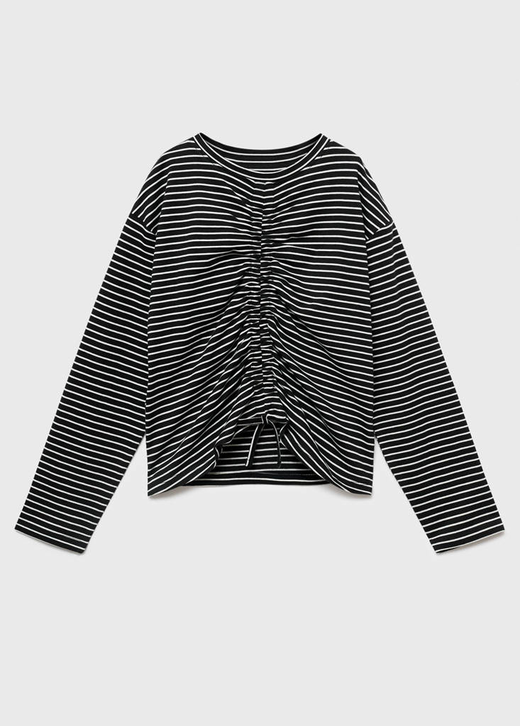 Gathered cotton t-shirt — Black