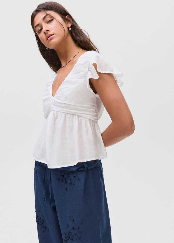 Ruffled shirred blouse — Off White
