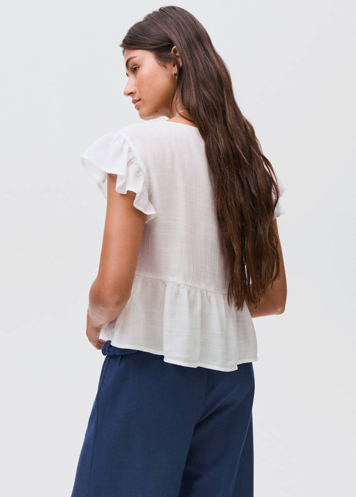 Ruffled shirred blouse — Off White