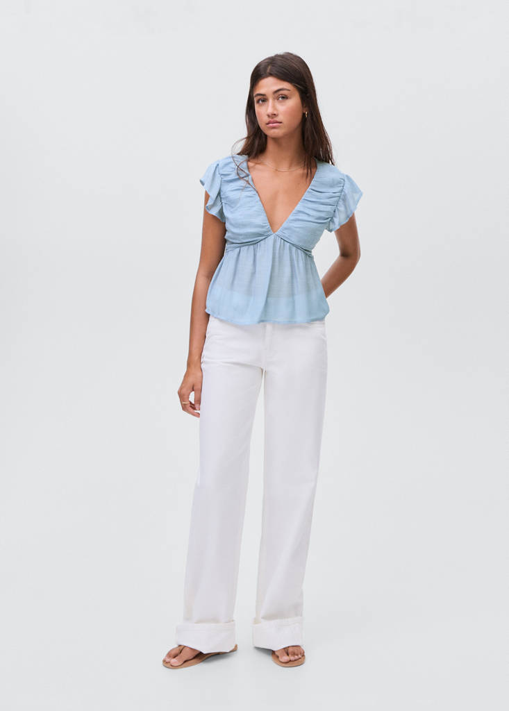 Ruffled shirred blouse — Sky Blue