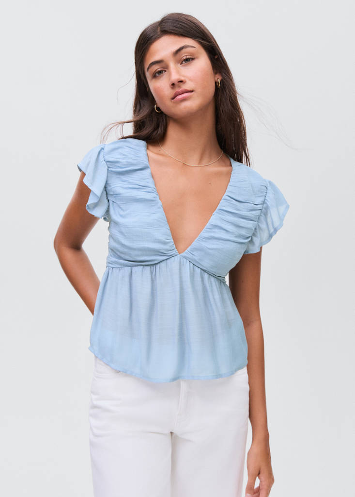 Ruffled shirred blouse — Sky Blue