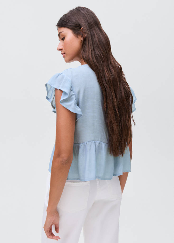Ruffled shirred blouse — Sky Blue