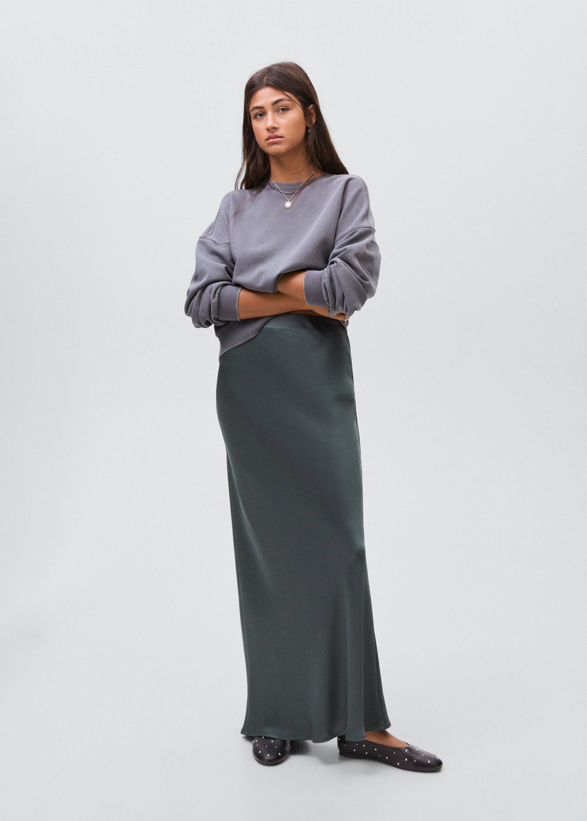Satin long skirt - General plane
