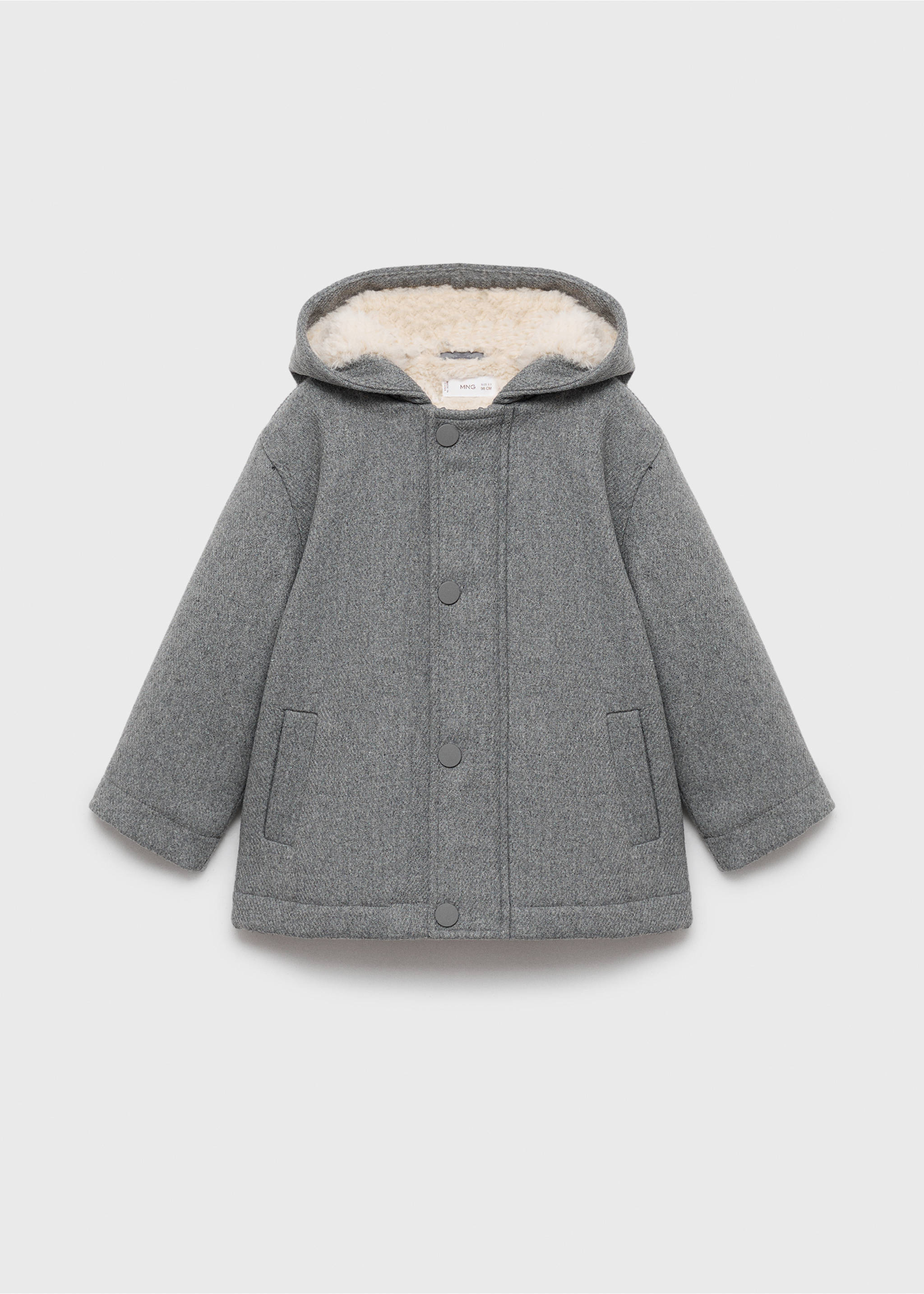 Hooded coat with shearling-effect lining - Article without model, Grey. Ref: 17034780-00.