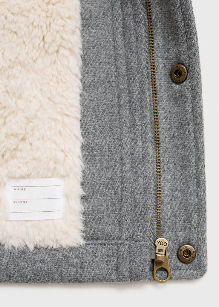 Hooded coat with shearling-effect lining — Grey
