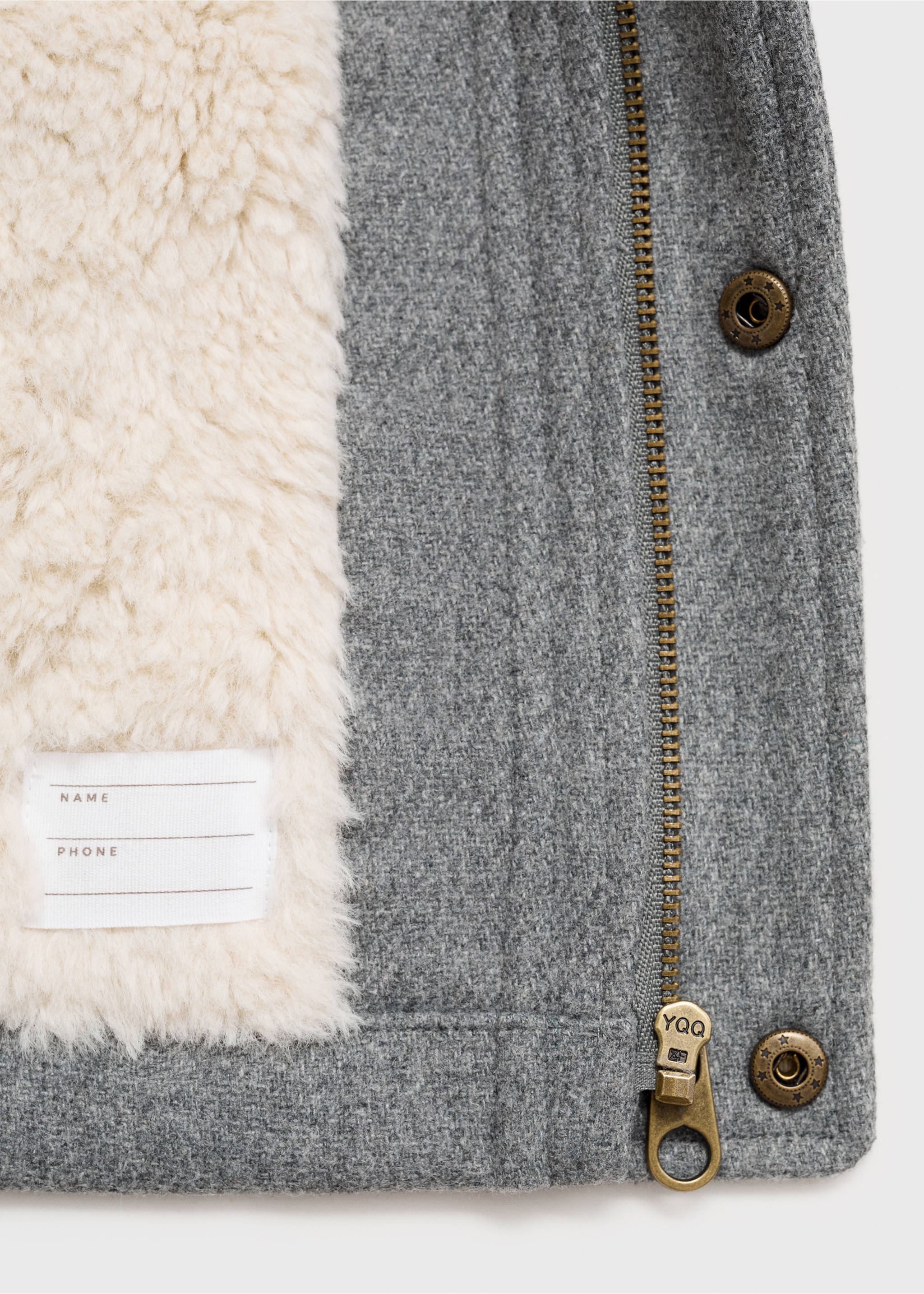Hooded coat with shearling-effect lining - Details of the article 0, Grey. Ref: 17034780-00.